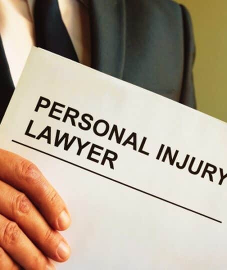 Personal injury lawyer with clipboard and law.