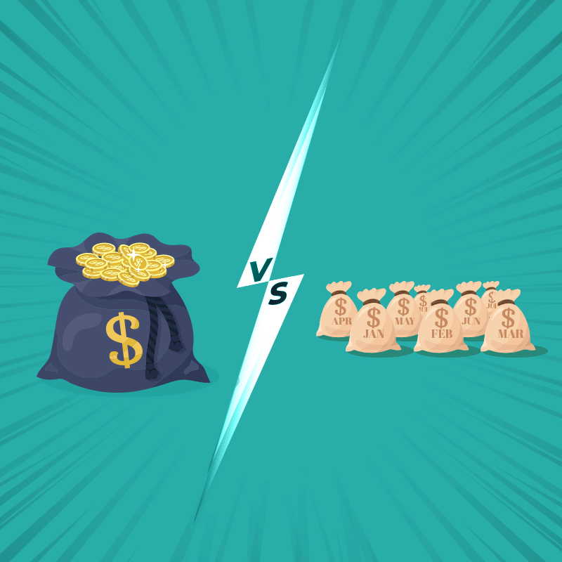 Graphic comparing a lump sum payment to an annuity.