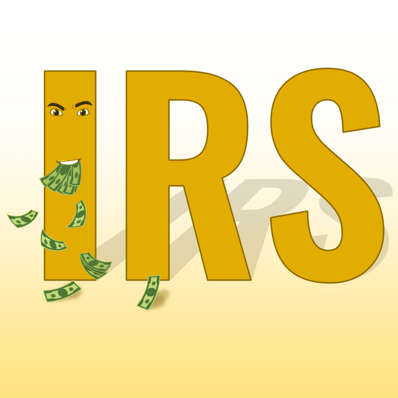 The letters, IRS and dollar bills