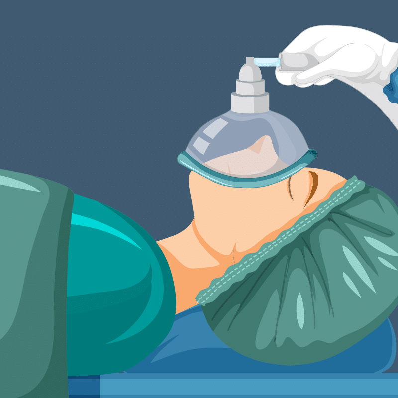 Illustration of a patient with a mask on her face