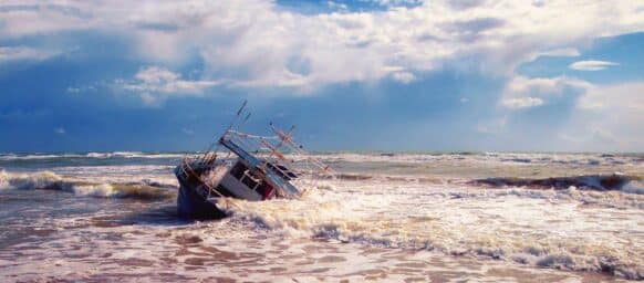 waves crashing on a boat