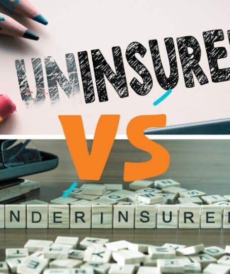 Making uninsured in to insured by eraser. underinsured word or concept represented by wooden letter tiles on a wooden table with glasses and a book