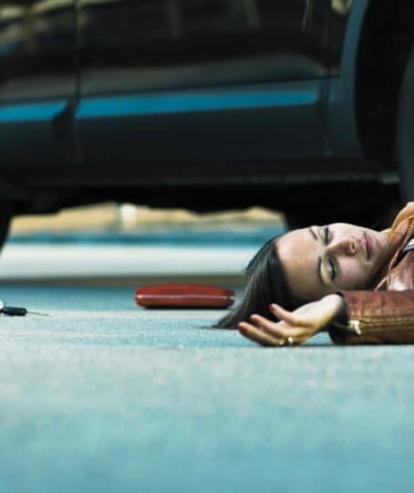 Injured pedestrian in a car accident.