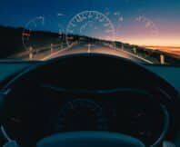 night car ride by car equipped with Head-up display