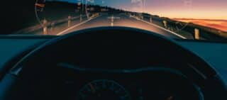 night car ride by car equipped with Head-up display