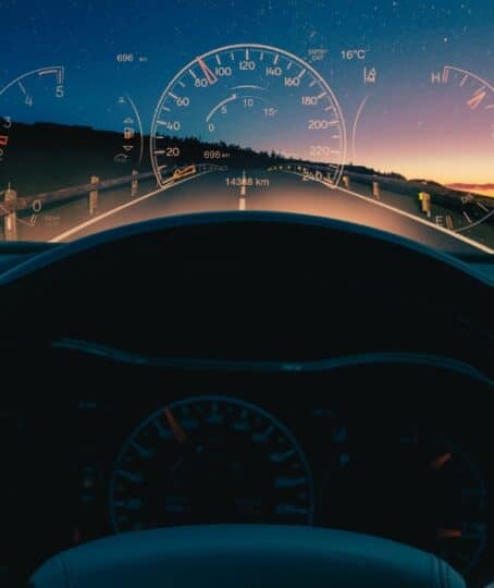 night car ride by car equipped with Head-up display