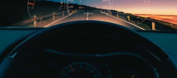 night car ride by car equipped with Head-up display