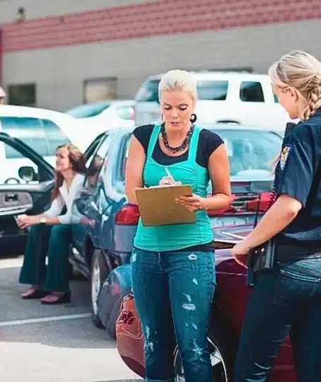 Two police officers responding to a car accident involving two young women. how to get a police report for a car accident