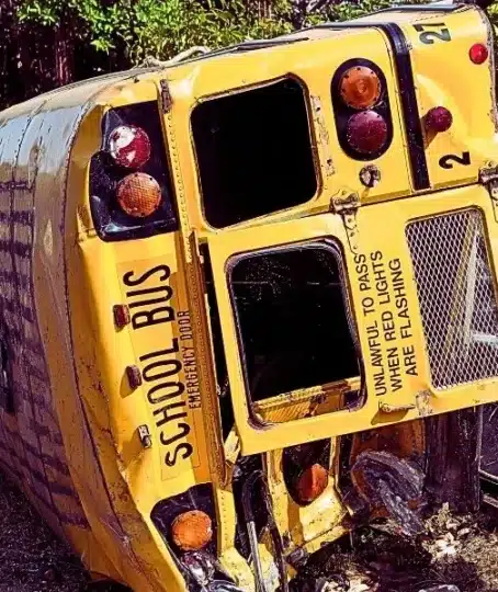 School bus rolled over in accident. Truck accident