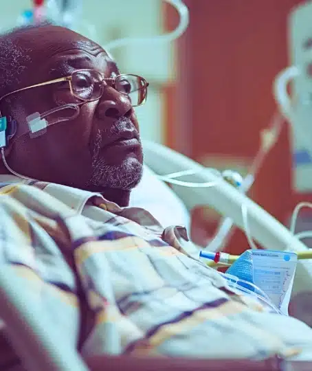 Patient receiving dialysis treatment.
